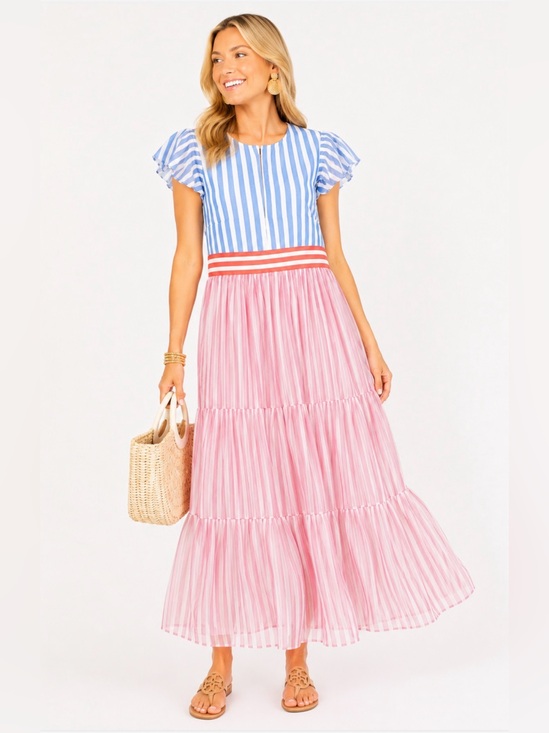 Oliphant Dresses & Skirts - NEW Oliphant Nassau Pink V-Neck Maxi Dress Size XS Striped Coastal Summer.    15